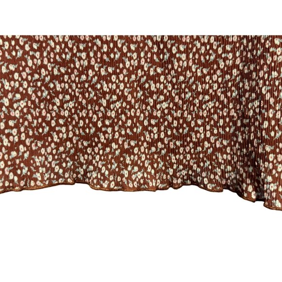 Everleigh Brown Floral Crinkle Mini Accordion Pleat Lace Cami Tank Top SZ M NEW - Picture 3 of 6